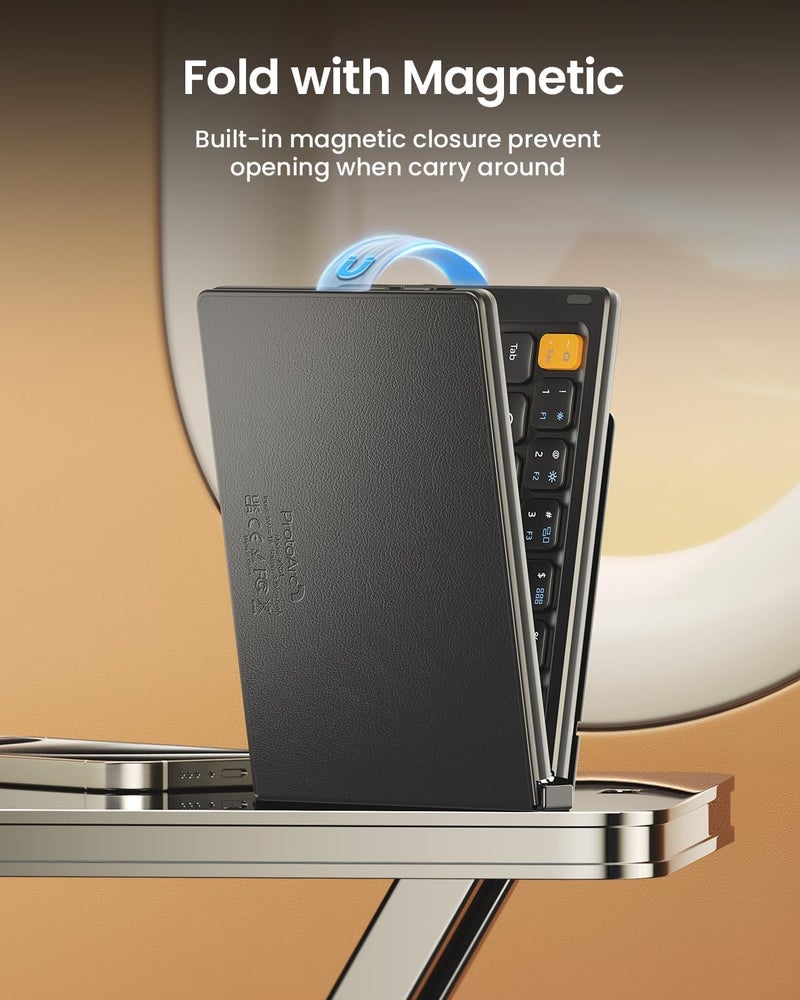 ProtoArc Foldable Compact Keyboard, XK04 Portable Bluetooth Keyboard with PU Leather Cover, Pocket-Sized Wireless Travel Keyboards for iPad, iPhone, Smartphone, Tablet and Laptop - Black - Image 3